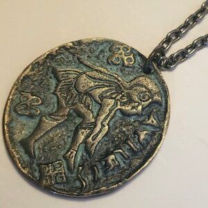Oval Pendant Medallion with chain of an Ancient Greek Coin Replica